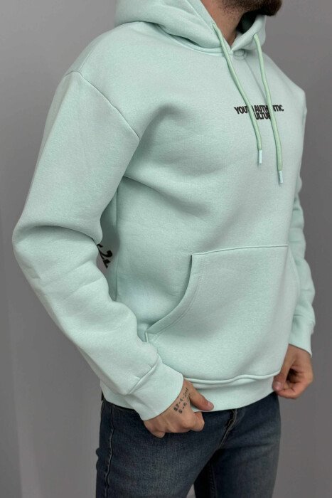 ONE COLOR FLUFFY BACK DESIGN MEN HOODIE MINT/MENTE - 2