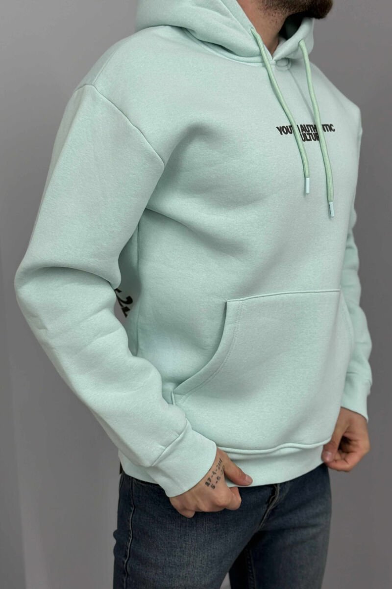 ONE COLOR FLUFFY BACK DESIGN MEN HOODIE MINT/MENTE - 2