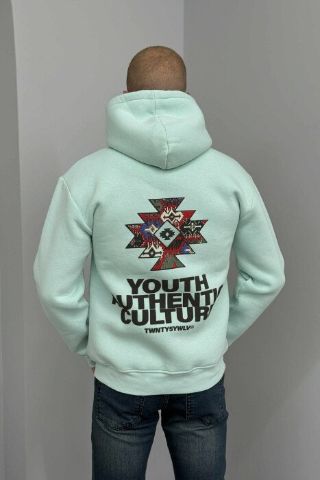 ONE COLOR FLUFFY BACK DESIGN MEN HOODIE MINT/MENTE - 3