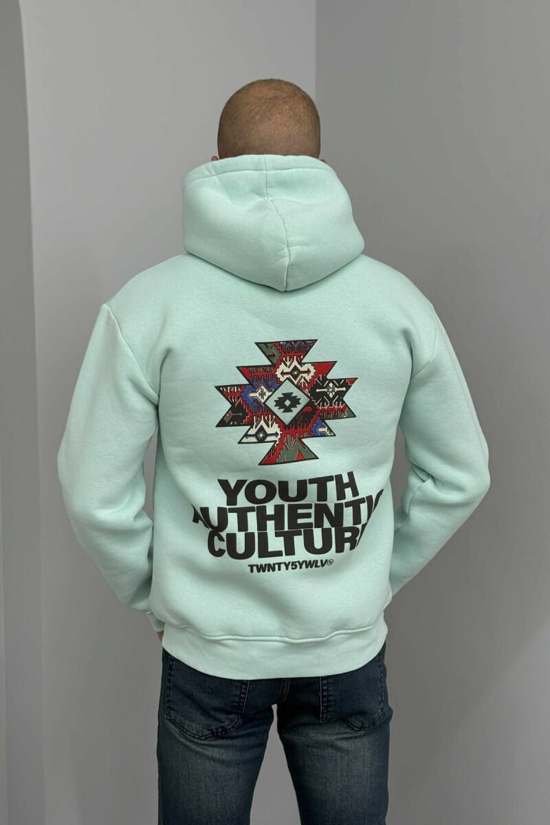 ONE COLOR FLUFFY BACK DESIGN MEN HOODIE MINT/MENTE - 3