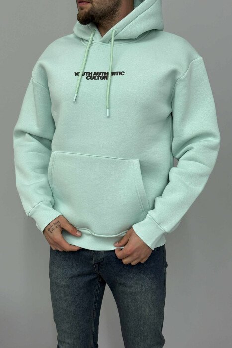 ONE COLOR FLUFFY BACK DESIGN MEN HOODIE MINT/MENTE - 5