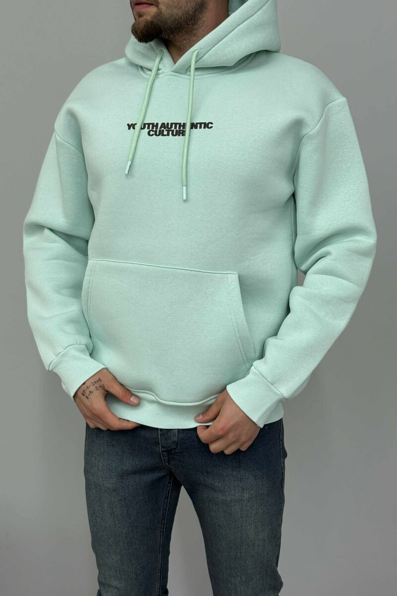 ONE COLOR FLUFFY BACK DESIGN MEN HOODIE MINT/MENTE - 5