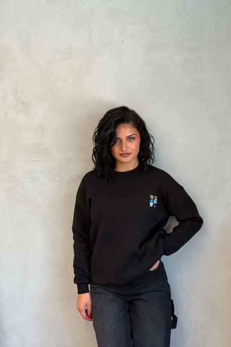 ONE COLOR FLUFFY BEARS LOGO WOMAN SWEATSHIRT BLACK/ E ZEZE 
