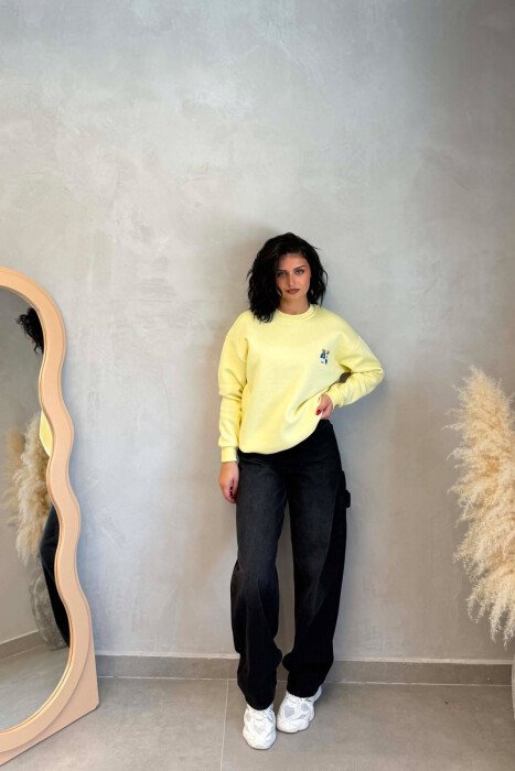 ONE COLOR FLUFFY BEARS LOGO WOMAN SWEATSHIRT YELLOW/E VERDHE - 4