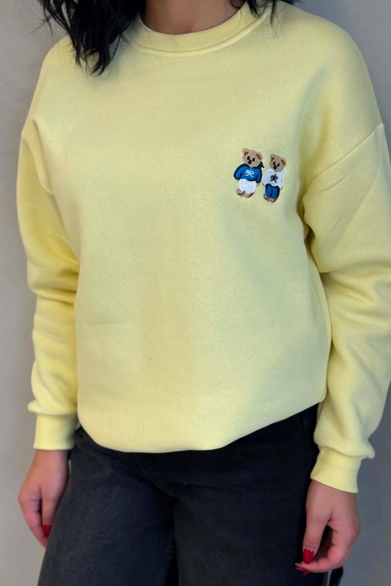 ONE COLOR FLUFFY BEARS LOGO WOMAN SWEATSHIRT YELLOW/E VERDHE - 5