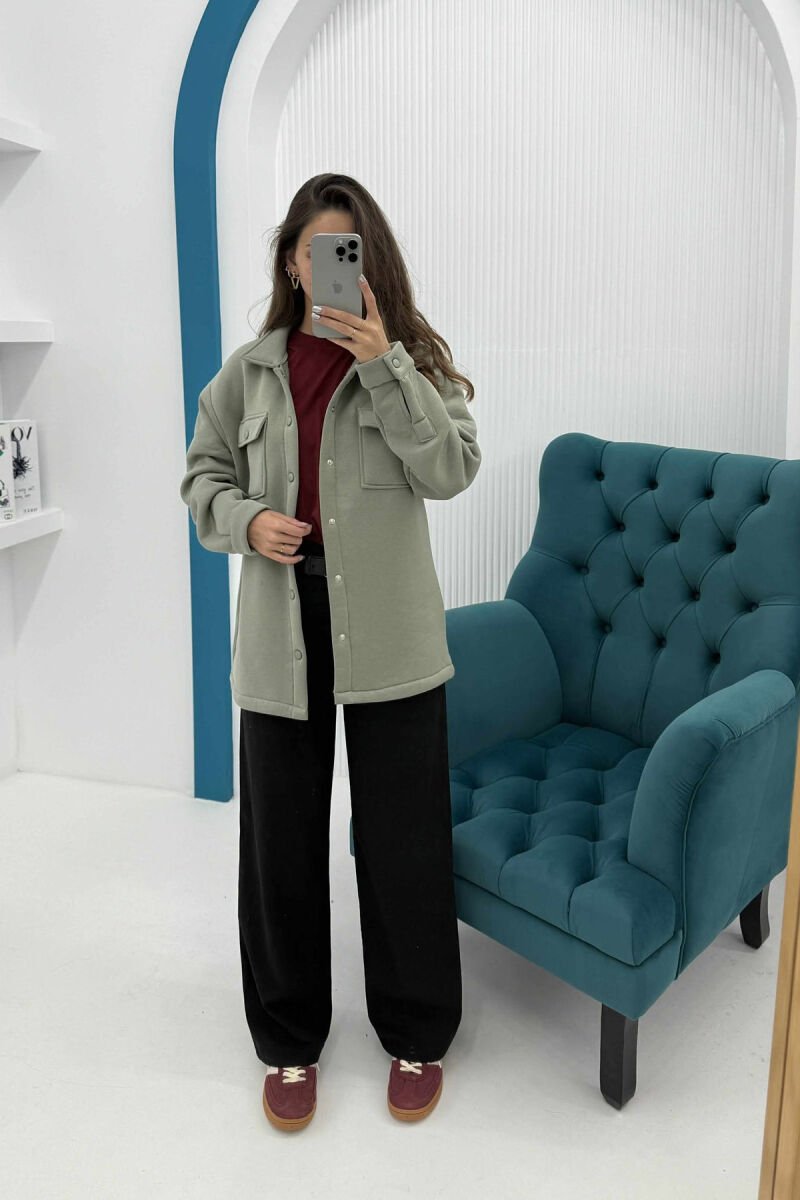 ONE COLOR FLUFFY BUTTONS WOMEN JACKET MINT/MENTE - 1
