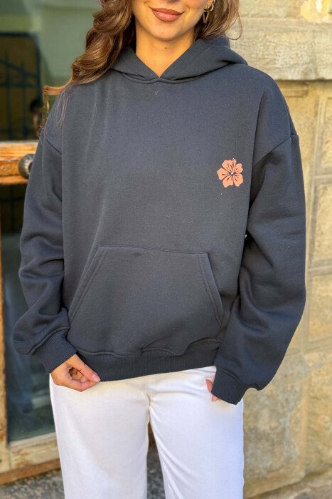 ONE COLOR FLUFFY FLOWER IMAGES WOMAN HOODIE BLUE/BLU - 4
