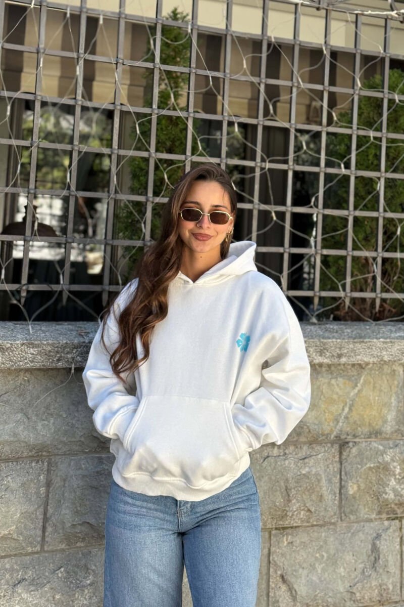 ONE COLOR FLUFFY FLOWER IMAGES WOMAN HOODIE WHITE-E BARDHE - 1