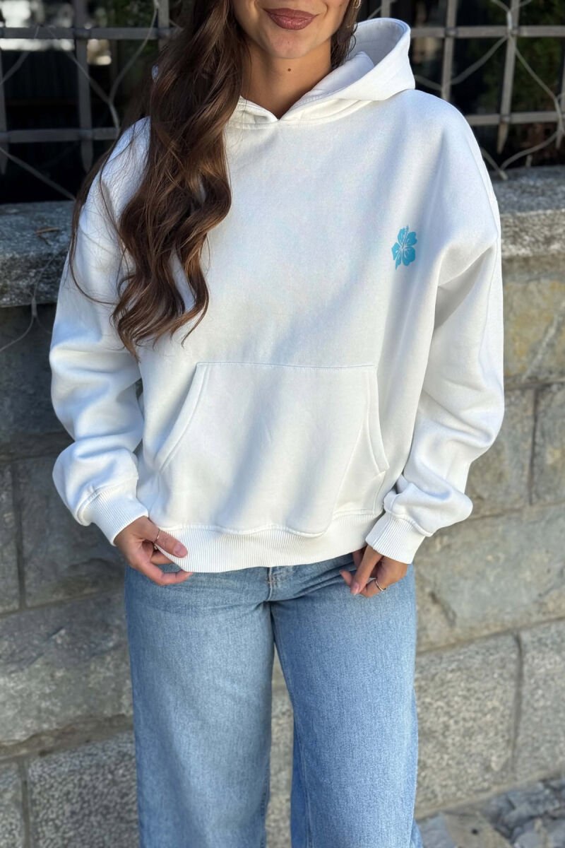ONE COLOR FLUFFY FLOWER IMAGES WOMAN HOODIE WHITE-E BARDHE - 4