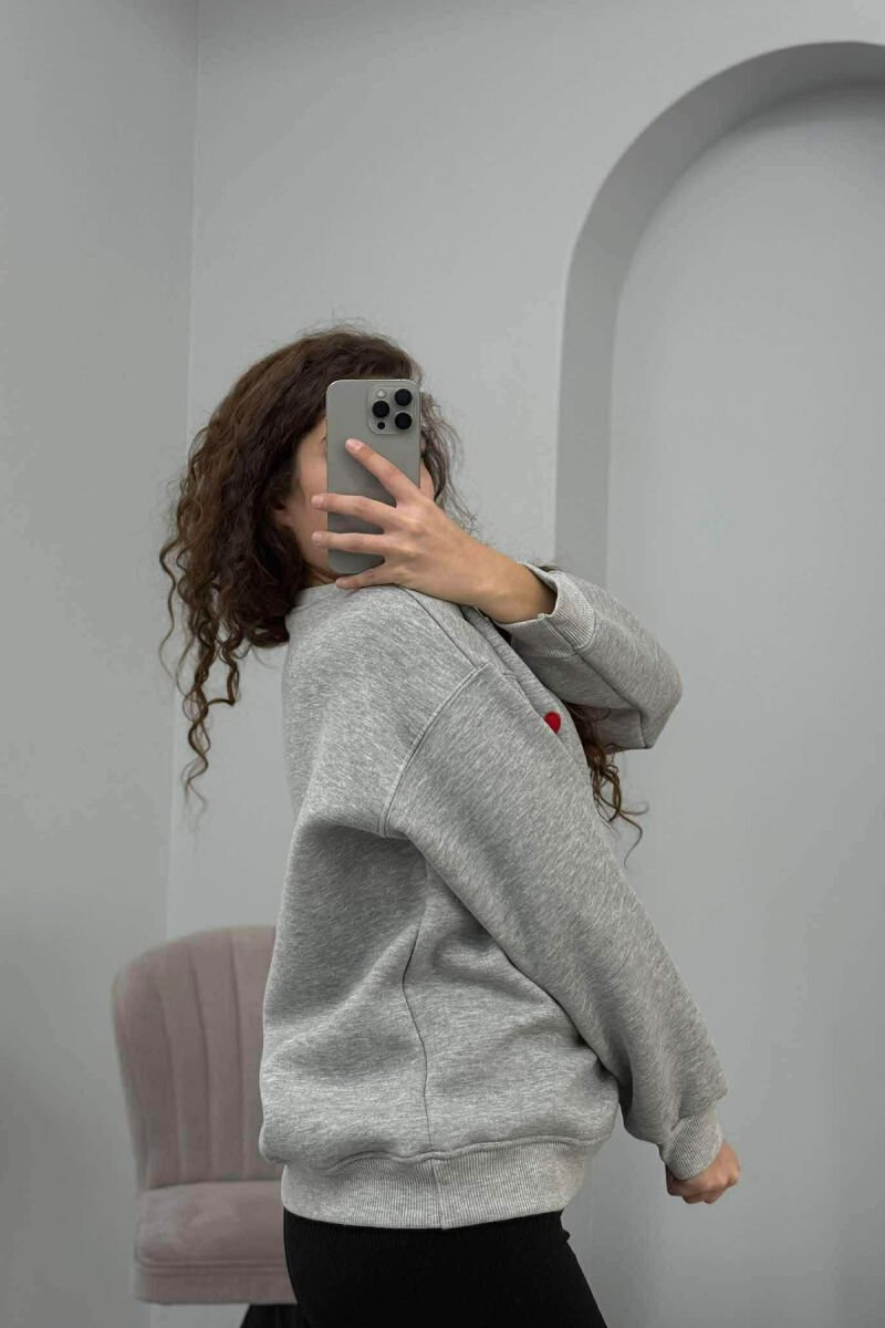 ONE COLOR FLUFFY HEART LOGO WOMEN SWEATSHIRT GREY/GRI - 4