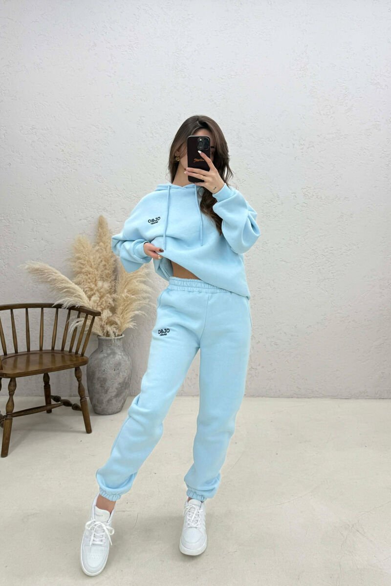 ONE COLOR FLUFFY HOODIE + JOGGERS WOMAN SET LIGHTBLUE/BZ - 1