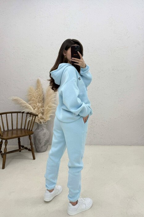 ONE COLOR FLUFFY HOODIE + JOGGERS WOMAN SET LIGHTBLUE/BZ - 2