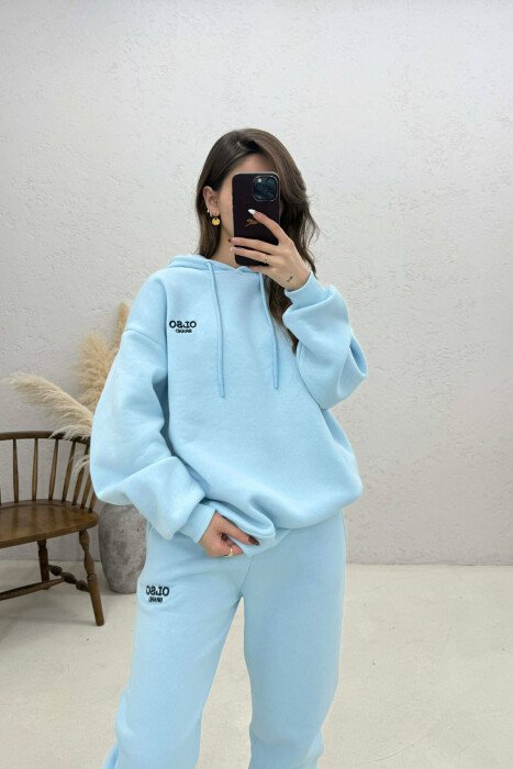 ONE COLOR FLUFFY HOODIE + JOGGERS WOMAN SET LIGHTBLUE/BZ - 4
