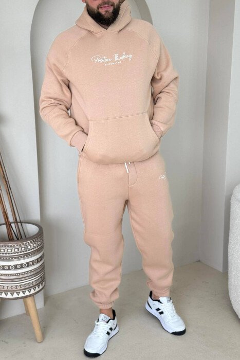 ONE COLOR FLUFFY HOODIE+JOGGERS MEN SET BEIGE/BEZHE - KLAUDIO FASHION