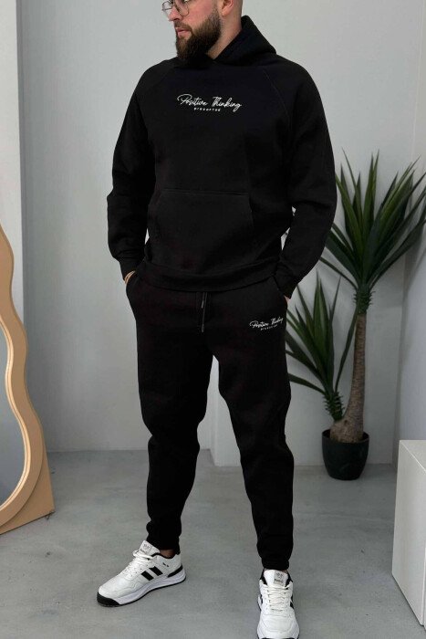 ONE COLOR FLUFFY HOODIE+JOGGERS MEN SET BLACK/ E ZEZE - KLAUDIO FASHION