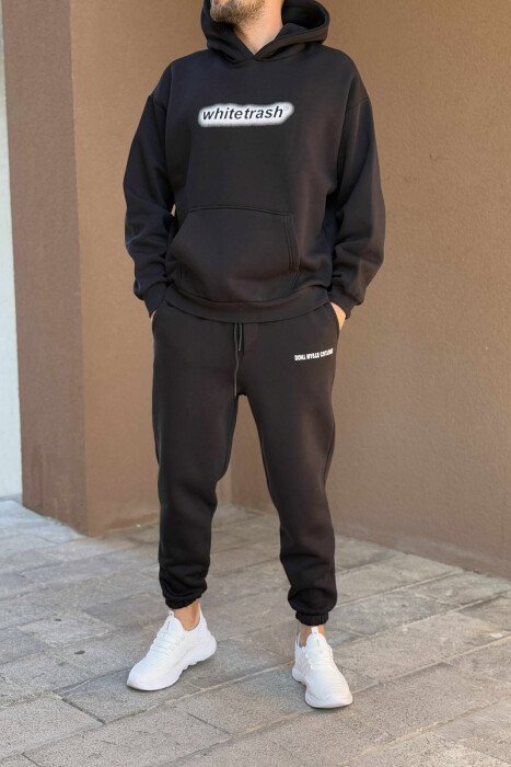 SET NJË NGJYRËSH ME PUSH HOODIE+TUTA PËR MESHKUJ NË NGJYRË TË ZEZË 