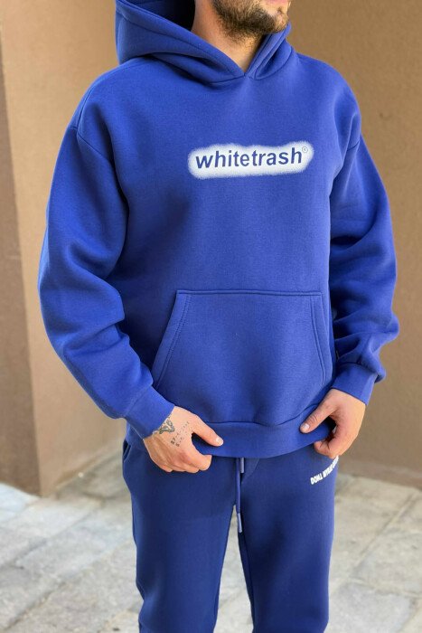 ONE COLOR FLUFFY HOODIE+JOGGERS MEN SET BLUE/BLU - 2