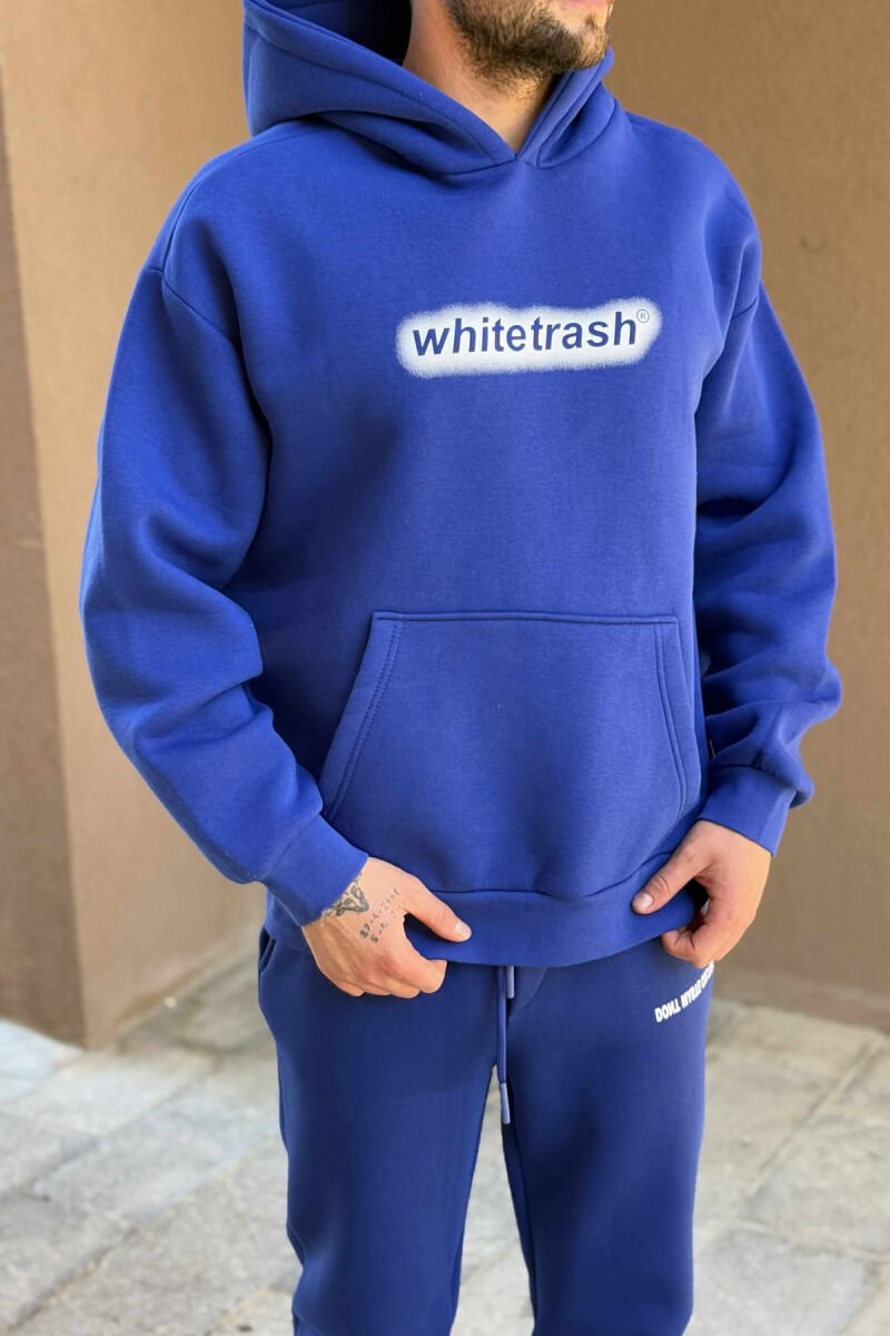 ONE COLOR FLUFFY HOODIE+JOGGERS MEN SET BLUE/BLU - 2