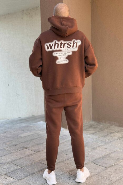 ONE COLOR FLUFFY HOODIE+JOGGERS MEN SET BROWN/KAFE - 5