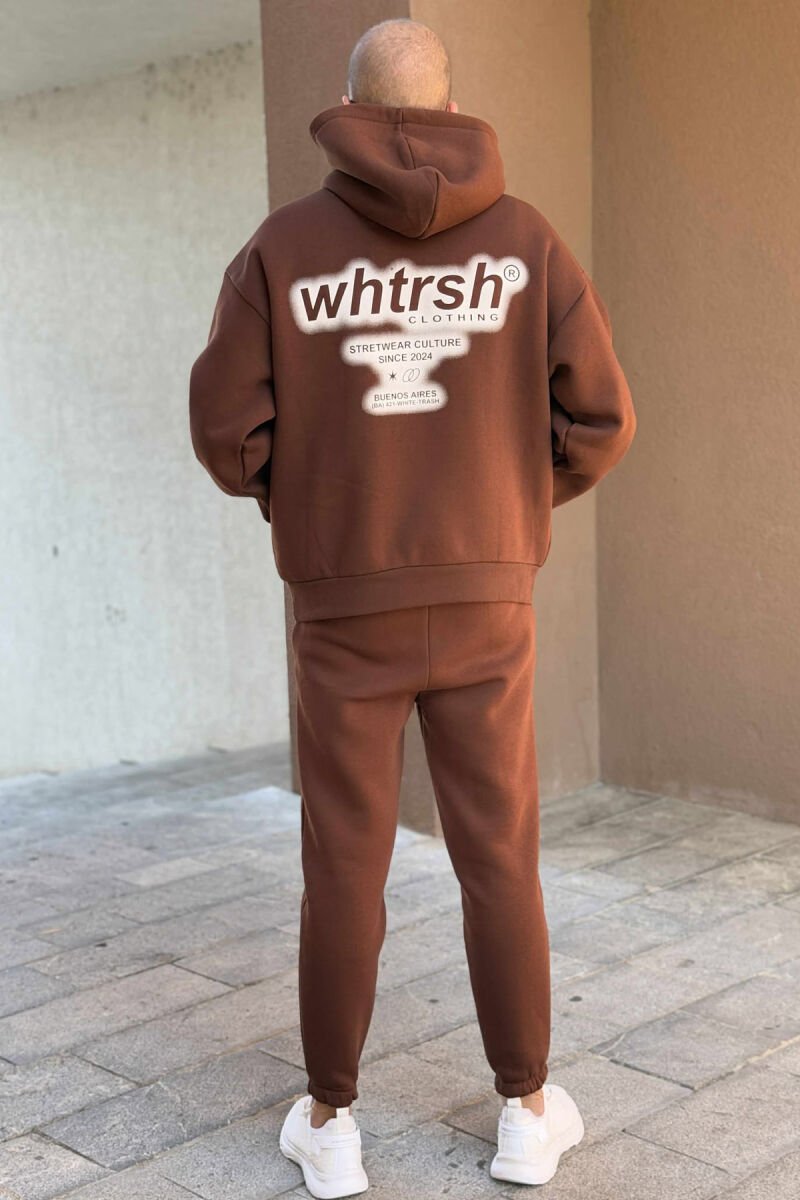 ONE COLOR FLUFFY HOODIE+JOGGERS MEN SET BROWN/KAFE - 5