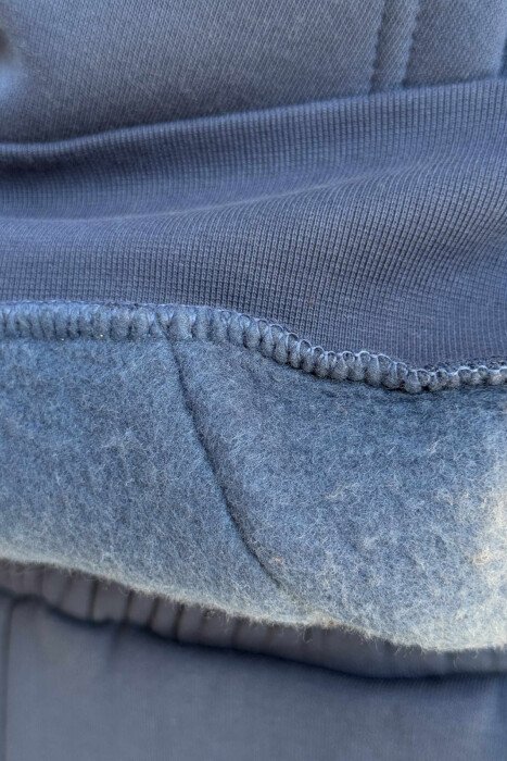 ONE COLOR FLUFFY HOODIE+JOGGERS MEN SET DARK BLUE/BEE - 4