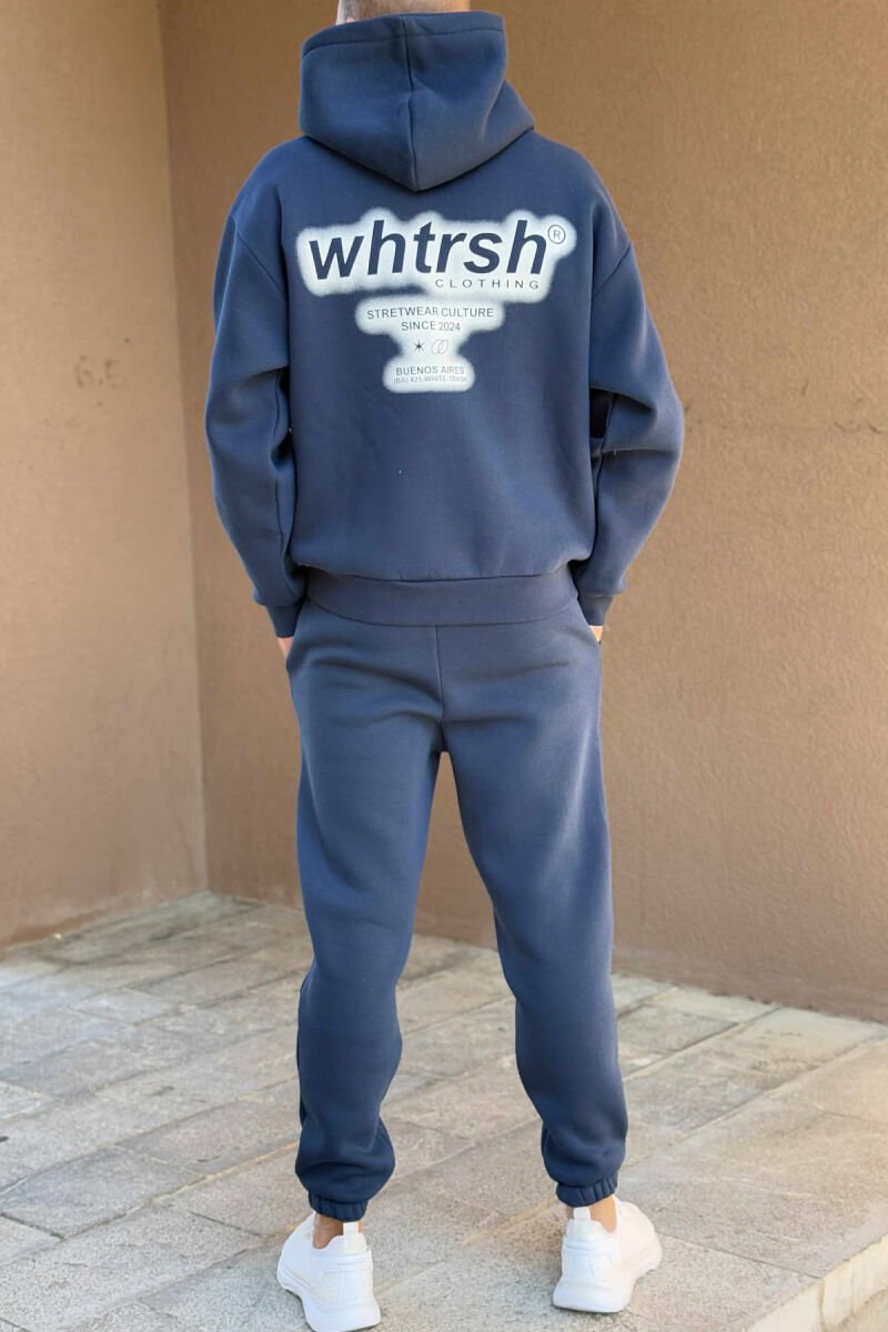 ONE COLOR FLUFFY HOODIE+JOGGERS MEN SET DARK BLUE/BEE - 5