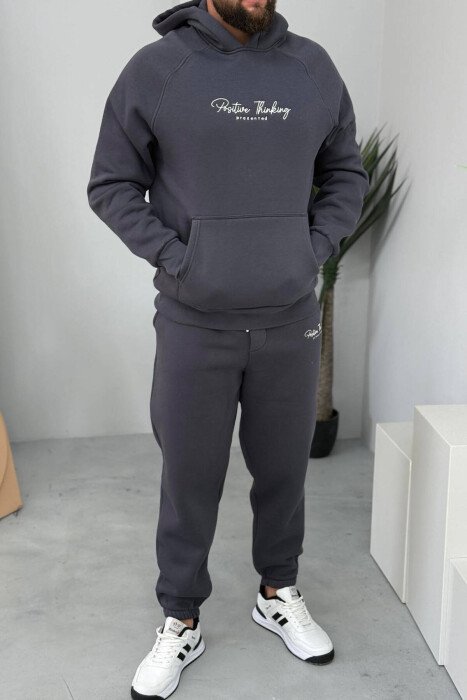 ONE COLOR FLUFFY HOODIE+JOGGERS MEN SET DARK GREY/GEE - KLAUDIO FASHION