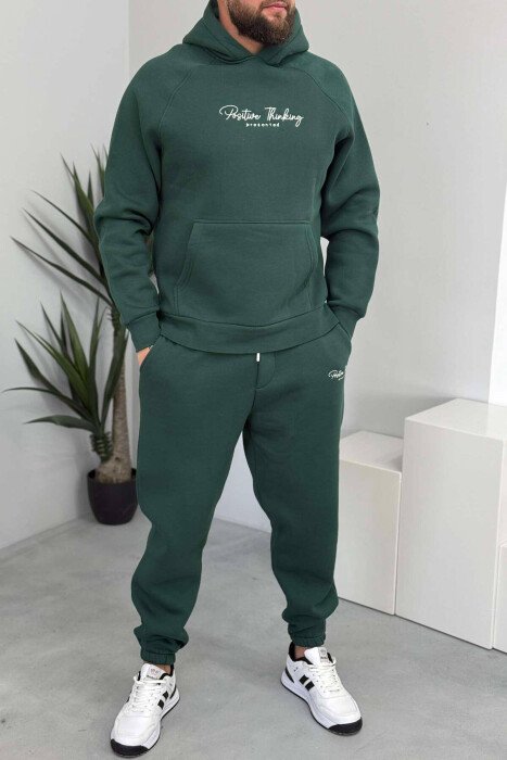 ONE COLOR FLUFFY HOODIE+JOGGERS MEN SET GREEN/JESHILE - KLAUDIO FASHION