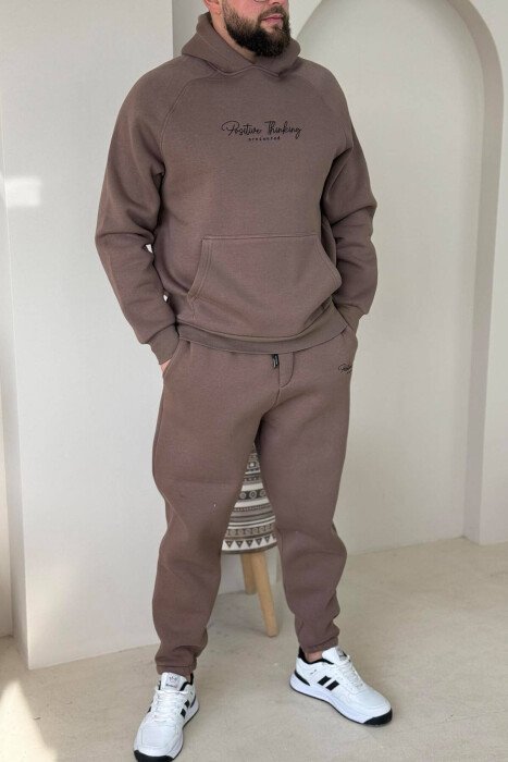 ONE COLOR FLUFFY HOODIE+JOGGERS MEN SET LIGHT BROWN/KAZB - KLAUDIO FASHION