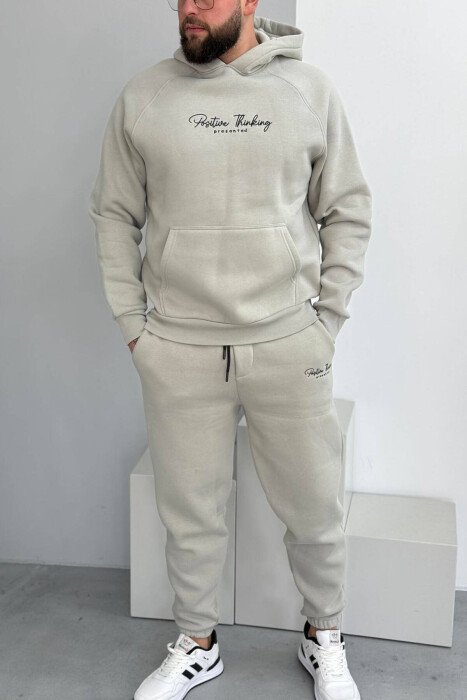 ONE COLOR FLUFFY HOODIE+JOGGERS MEN SET LIGHT GREY/GZ - KLAUDIO FASHION