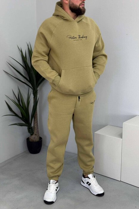ONE COLOR FLUFFY HOODIE+JOGGERS MEN SET OLIVE/ULLI - KLAUDIO FASHION