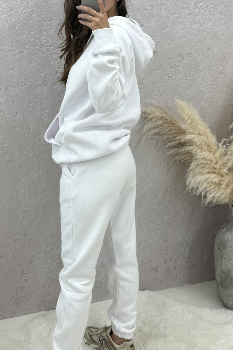 ONE COLOR FLUFFY HOODIE+JOGGERS WOMEN SET WHITE-E BARDHE - 3