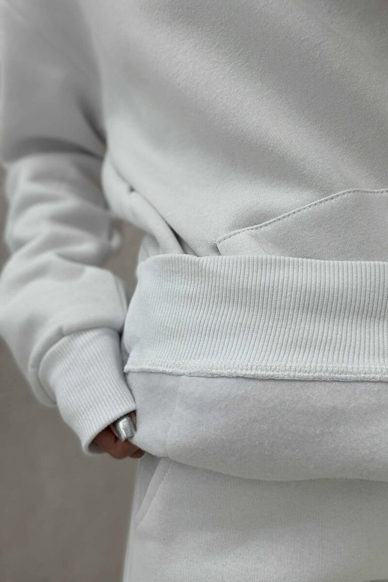 ONE COLOR FLUFFY HOODIE+JOGGERS WOMEN SET WHITE-E BARDHE - 5