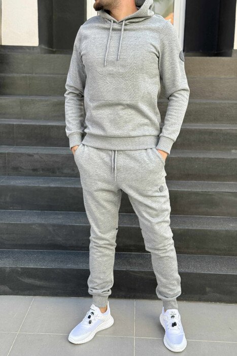 ONE COLOR FLUFFY HOODIE+SWEATPANTS MEN SET GREY/GRI - KLAUDIO FASHION