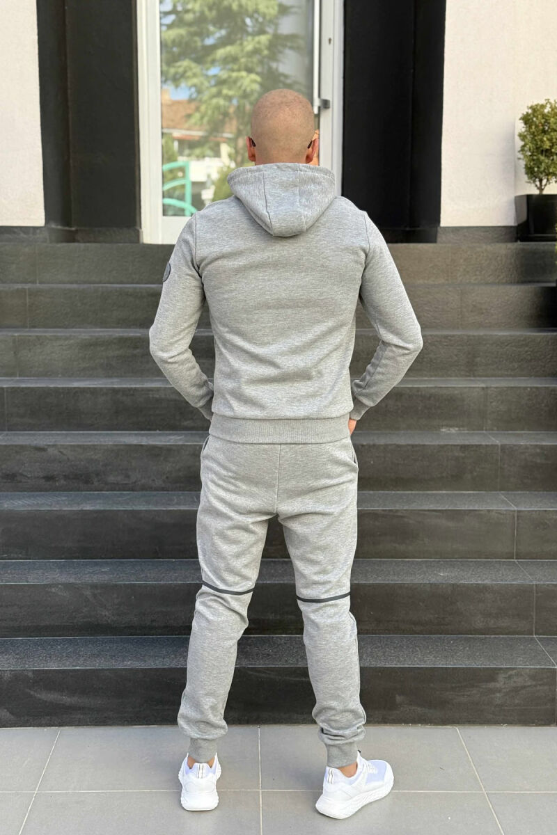 ONE COLOR FLUFFY HOODIE+SWEATPANTS MEN SET GREY/GRI - 5
