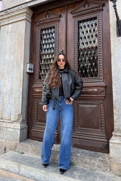 ONE COLOR FLUFFY LEATHER WOMAN JACKET BLACK/ E ZEZE - 6