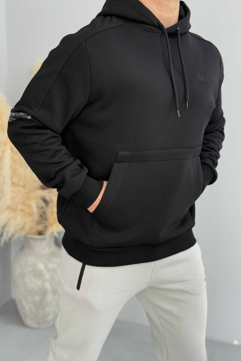 ONE COLOR FLUFFY MEN HOODIE BLACK/ E ZEZE - 1