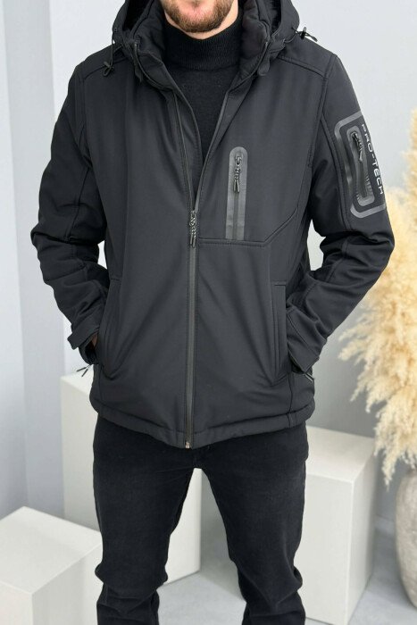ONE COLOR FLUFFY SIDE POCKET MEN PUFFER JACKET BLACK/ E ZEZE - KLAUDIO FASHION