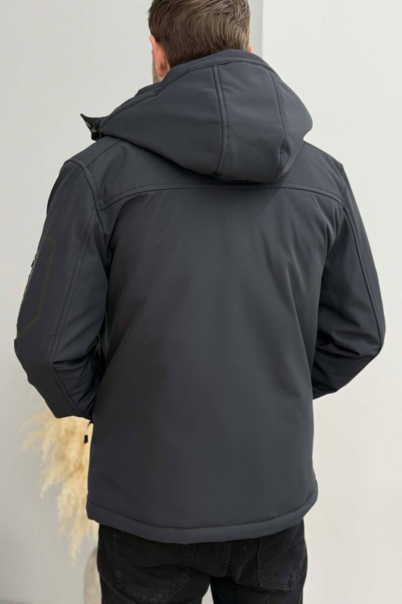 ONE COLOR FLUFFY SIDE POCKET MEN PUFFER JACKET DARK BLUE/BEE - 4