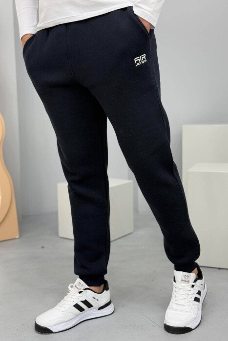 ONE COLOR FLUFFY MEN SWEATPANTS DARK BLUE/BEE - KLAUDIO FASHION