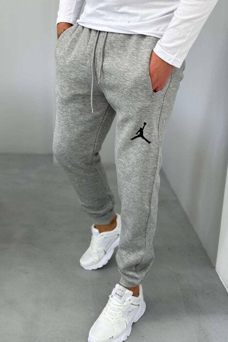 ONE COLOR FLUFFY MEN SWEATPANTS GREY/GRI - KLAUDIO FASHION
