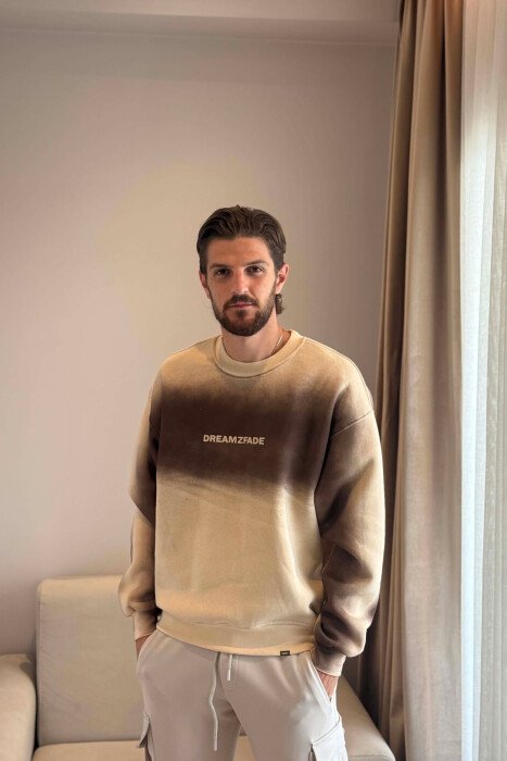 ONE COLOR FLUFFY MEN SWEATSHIRT BEIGE/BEZHE - KLAUDIO FASHION