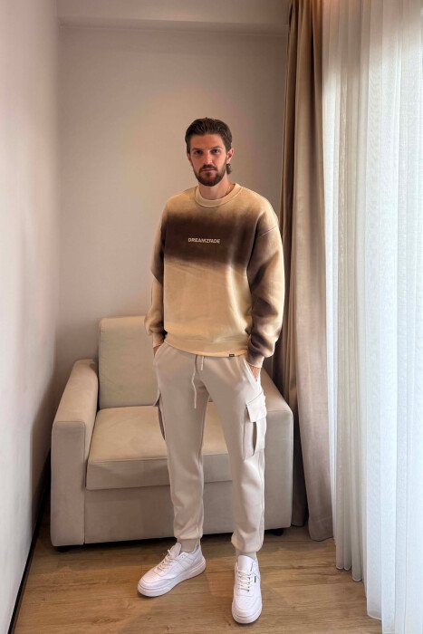 ONE COLOR FLUFFY MEN SWEATSHIRT BEIGE/BEZHE - 5