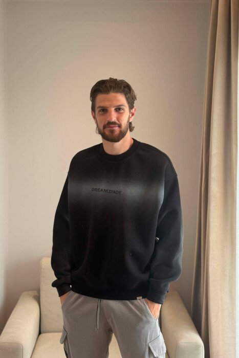 ONE COLOR FLUFFY MEN SWEATSHIRT BLACK/ E ZEZE - KLAUDIO FASHION