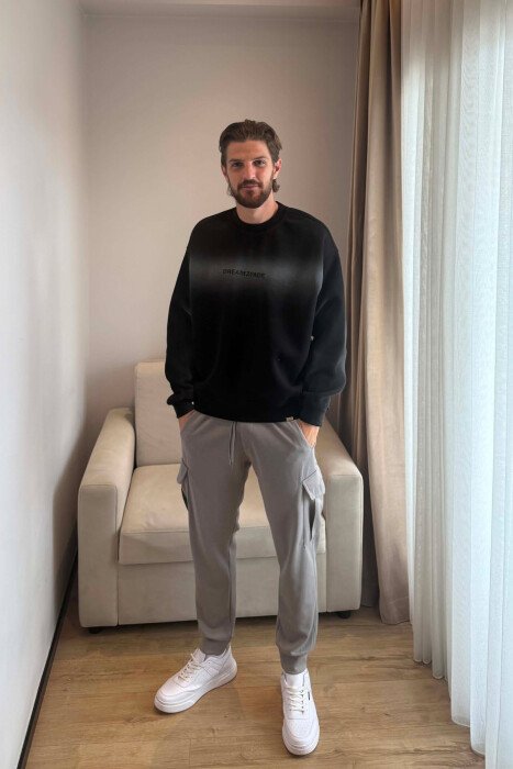 ONE COLOR FLUFFY MEN SWEATSHIRT BLACK/ E ZEZE - 4