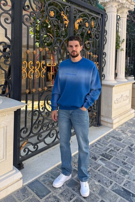 ONE COLOR FLUFFY MEN SWEATSHIRT BLUE/BLU - 3