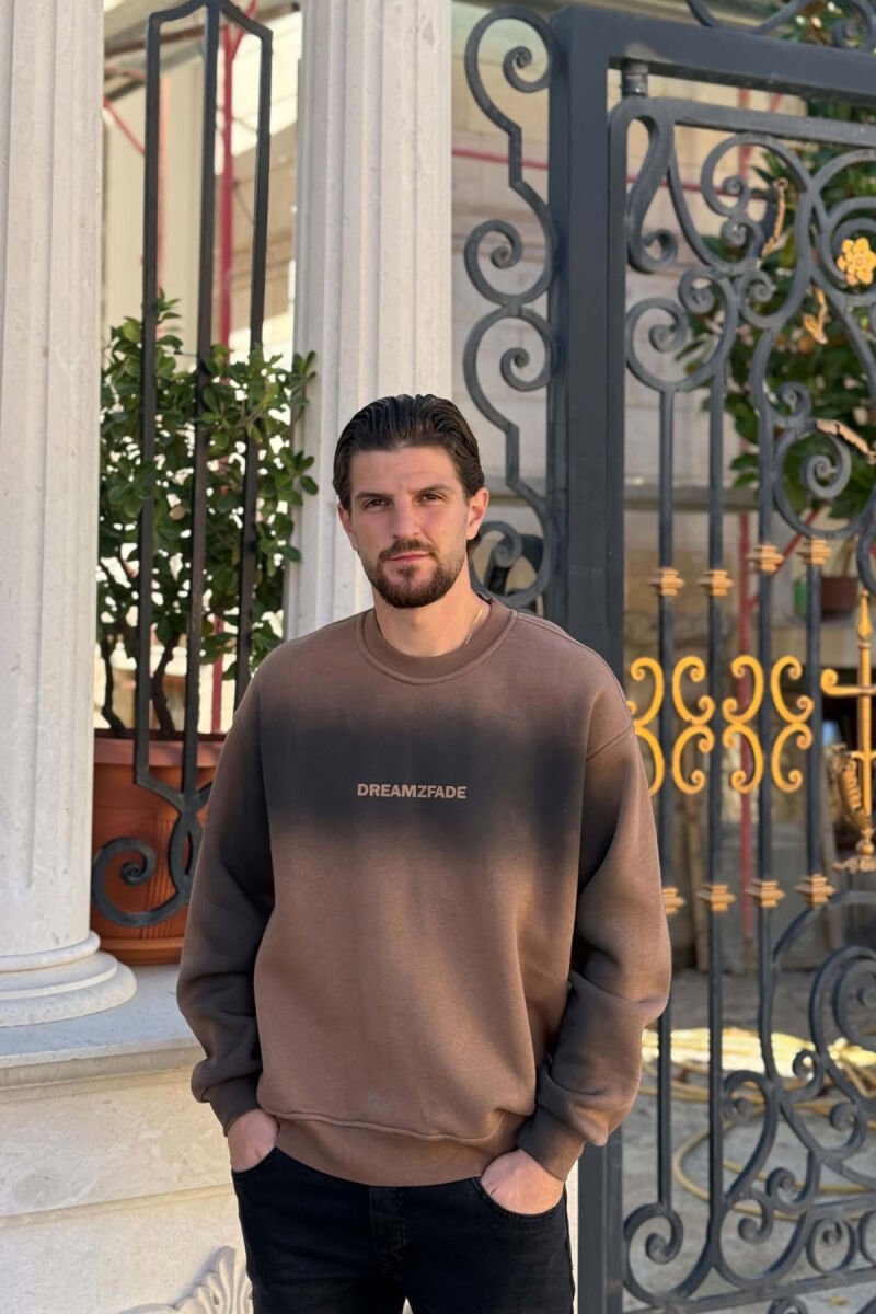 ONE COLOR FLUFFY MEN SWEATSHIRT BROWN/KAFE - 1