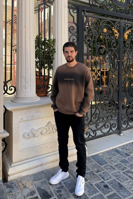 ONE COLOR FLUFFY MEN SWEATSHIRT BROWN/KAFE - 3