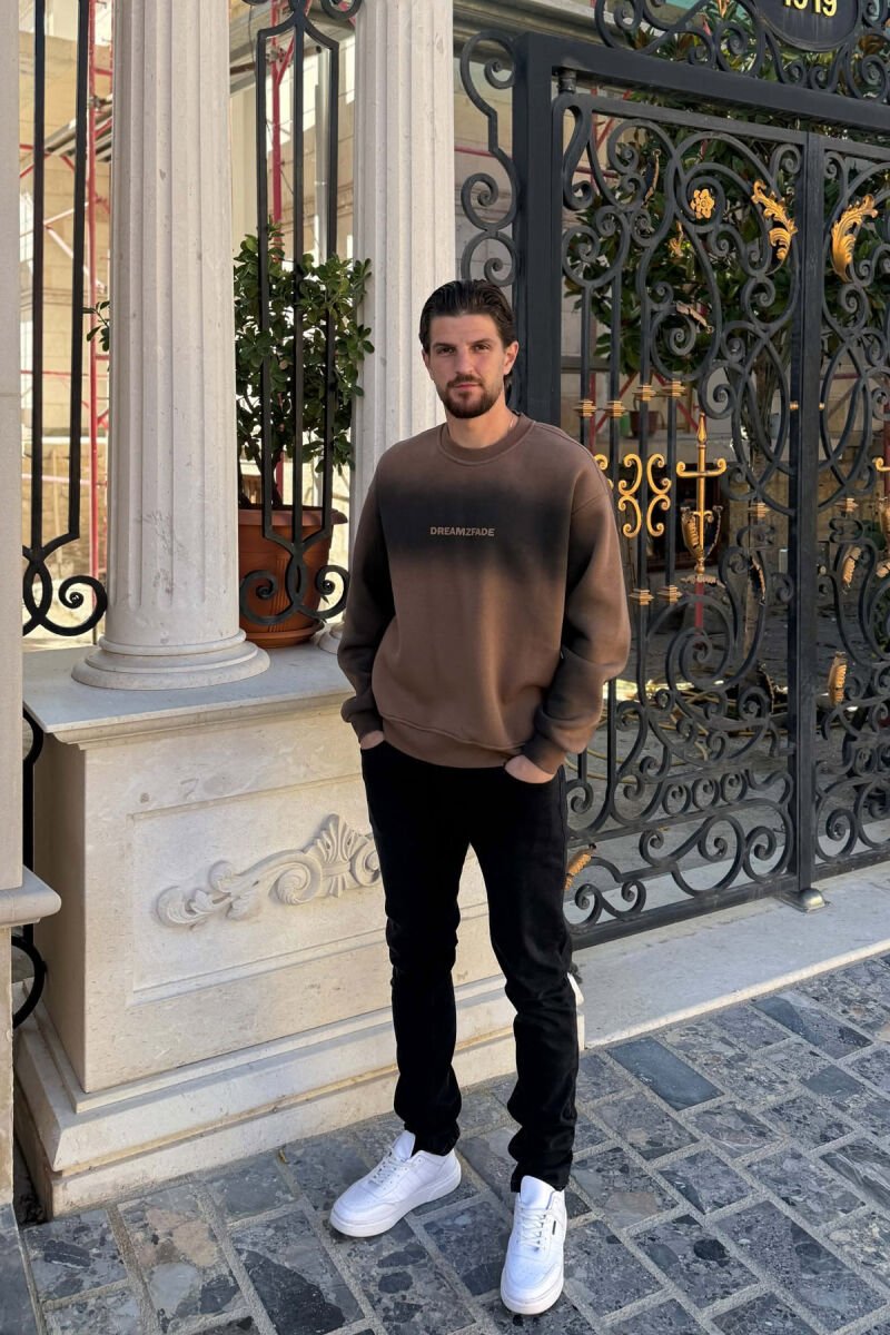 ONE COLOR FLUFFY MEN SWEATSHIRT BROWN/KAFE - 3