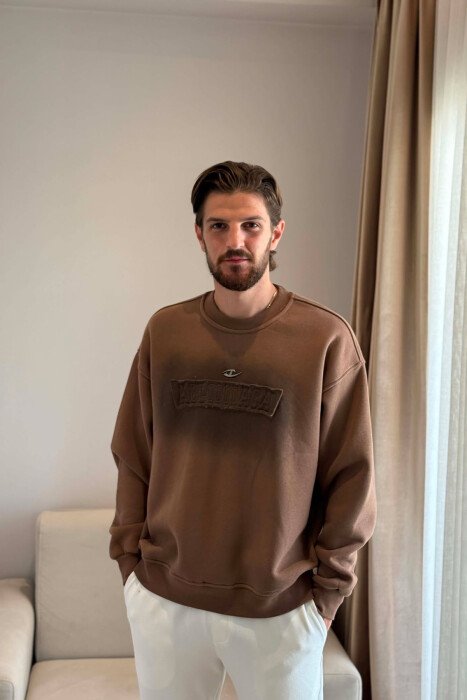 ONE COLOR FLUFFY MEN SWEATSHIRT BROWN/KAFE - KLAUDIO FASHION